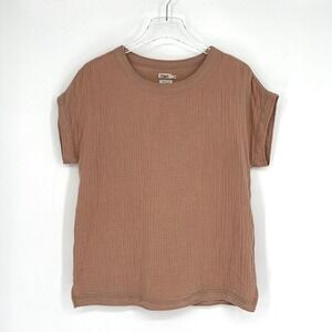Faherty Top‎ Womens S Brown Organic Cotton Gauze Lightweight Relaxed Boxy
